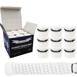 G-Lueck Set of 27 Tennis Premium Overgrip Power Touch with Perforation - High Grip, Long Durability - 0.60 mm Thickness | Grip Tape for Padel, Squash, Badminton Racket | Perforated (White)