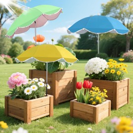 3Pack Plant Umbrellas for Outdoor, 24inch Plant Shades for Outdoor with Durable 39.5'' High M-Shaped Plug for Stronger Wind Resistanc Flower, Potted, Garden Beds