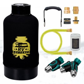 RV Water Softener System with Heavy Metal Filter & Protective Cover | 16,000 Grain Capacity | Removes Odors, Extends Resin Life 15% | Universal Fit for Motorhome, Camper, Travel Trailer