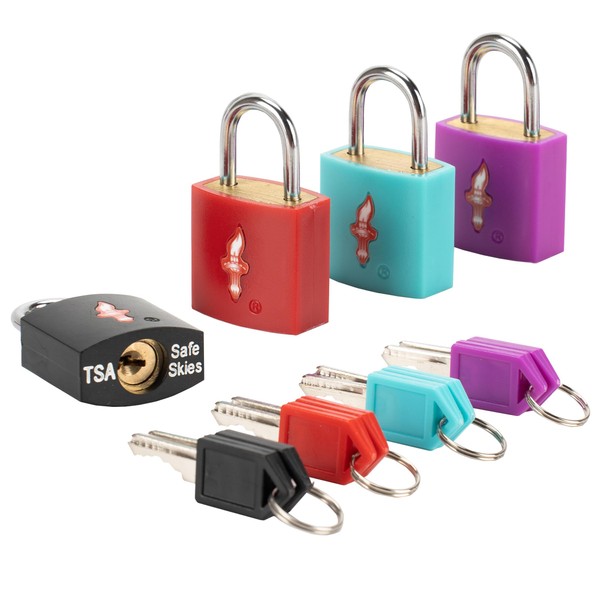 DUALCROWN 4 Pack Neon Square Suitcase Lock TSA Approved Lock+Key