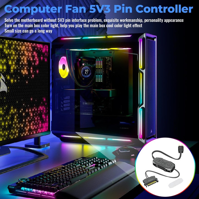 5V 3Pin ARGB Controller, ARGB 3-Pin to Sata 15-Pin Built-in