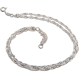 Silver Anklet 2 Row (Singapore Chain) - 2.3 mm Wide, Length 23 - 30 cm, Genuine 925 Silver, Silver