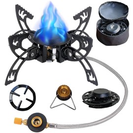 Estufa Portatil Para Camping, 3800W Hornillo Camping, Estufa de Gas Plegable a Prueba de Viento con Sistema de Encendido Piezoeléctrico y Válvula de Ajuste de Flama para Actividades al Aire Libre