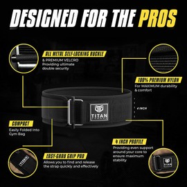 Titan Armour® Premium Self-Locking Weight Lifting Belt | Gym belt: Crossfit, Powerlifting, Deadlift, Olympic Lifts, Squats | Functional Weightlifting Belt | Men & Women | UK Brand (Black, Extra-Small)