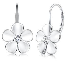 Kakonia 925 Sterling Silver Flower Hoop Earrings for Women 18K White Gold Plated Plumeria Flower Dangle Earrings Hypoallergenic Leverback Earrings for Sensitive Ears Valentine's Day Jewelry Gifts-a