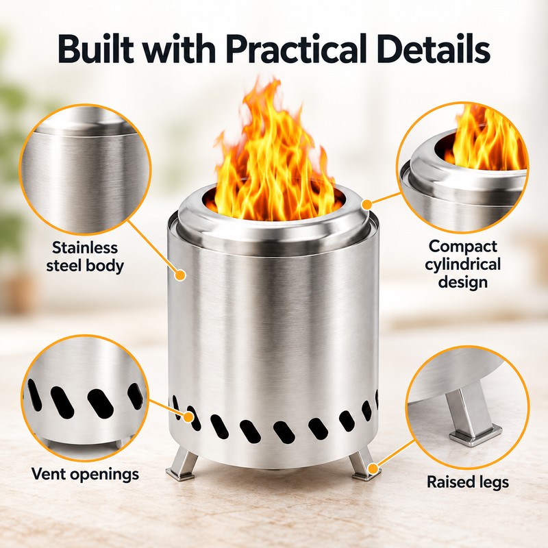 Portable Wood Burning Stove for Outdoor Cooking – Stainless Steel