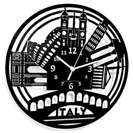 INSTANT KARMA CLOCKS Wall Clock Italy Tour Monuments Travel Agency Decoration Gift Ø12inch, Black, Wood