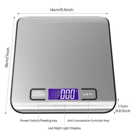 Digital Kitchen Scales, 10kg/22lb Electronic Cooking Scales, USB Stainless Steel Food Scales, Waterproof Food Scales with LCD Display, Accurate Scales for Home, Office, Baking, Dieting, Cooking