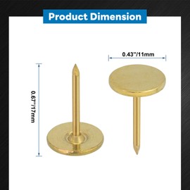 LOUZAGO 100 Pcs Thumb Tacks, Gold Upholstery Tacks Flat Head Push Pins, Decoration Thumb Pushpins Nails (Gold, 11mm x 17mm)