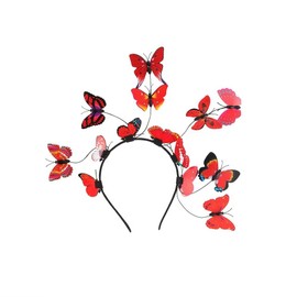 LEEMASING Women Girls Party Fairy Butterfly Headband Tiara Hoop Fascinator for Pageant Wedding Prom Birthday (Red)