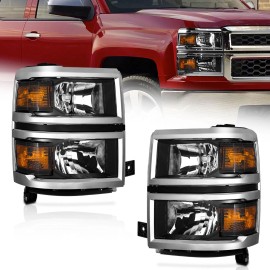 Unbranded For 2014-2015 Chevy Silverado 1500 Chrome Headlights Headlamps Assembly L+R Pair