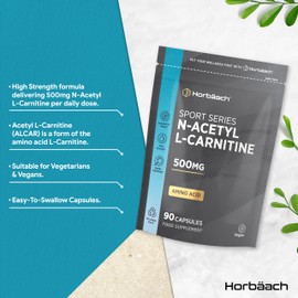 Horb?ach Acetyl L-Carnitine Capsules 500mg | 90 Vegan High Strength Supplements | Amino Acid | by Horbaach