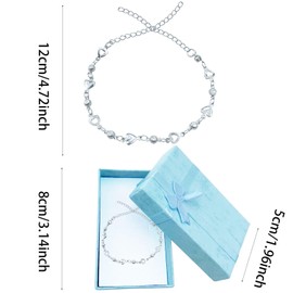 Qusmeiyici Silver Bracelet for Women, 925 Sterling Silver Bracelet Heart Bracelet Adjustable Ladies Bracelet Friendship Bracelet Love Heart Silver Bracelets for Womens Girls