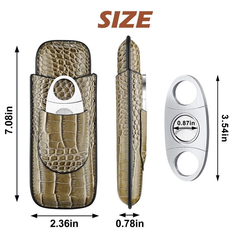 cgaplus 2-Finger Cigar Case with Cutter Crocodile Pattern Leather Cigar