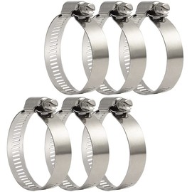 Hose Band, 304 Stainless Steel, Hose Clip, Compatible with Φ1.3 - 2.2 inches (33 - 57 mm), Adjustable, Strong Fixing, Screw Type Hose Clamp, Hose Band, Universal Use, 6 Pieces