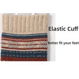 Zesenko 5 pares de calcetines clásico de punto a rayas de renos para mujer, mullidos y lindos calcetines de algodón cálido y suave, Multicolor-3, 5-9