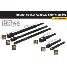 Titan 12087 6 Piece Impact Socket Adapter Set 1 4 3 8 1 2 Inch Drive