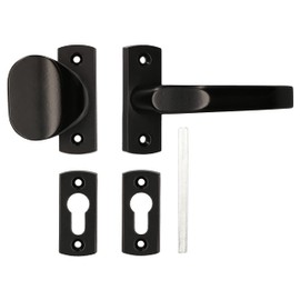 KOTARBAU® Set of Handle 125 mm + Knob 65 mm with Rosettes for Profile Cylinder for Gates and Gates Black