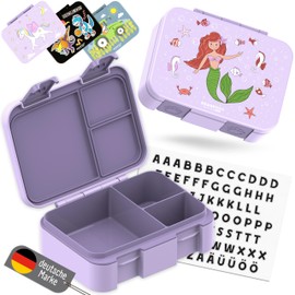 BEARFOOT Bento Box Compact Lunch Box Children with Compartments Girls and Boys (BPA Free) for School & Nursery Lunch Box Children Leak-Proof Lightweight and Compact (Mermaid Purple, 650 ml)