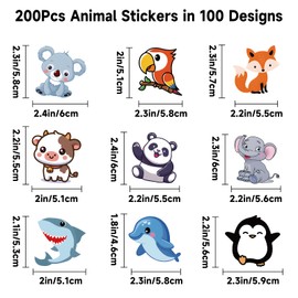 Alynta Animal Stickers for Kids - 200Pcs Water Bottle Stickers Cute Waterproof Vinyl Kawaii Funny Animal Sticker Reward Sticker for Boys Girls Teachers Classroom Laptop Notebook Luggages