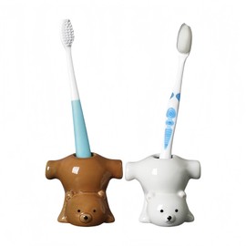 2 Pack Ceramic Toothbrush Holders, Cute Animal Tooth Brush Holder Bathroom Accessories Organizer Multipurpose Storage Organizer Vanity Countertops Cotton Swabs Holder