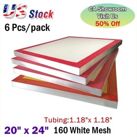 QOMOLANGMA 6 Pcs  20" x 24" Aluminum Frame with 160 White Mesh Silk Screen Printing Screens