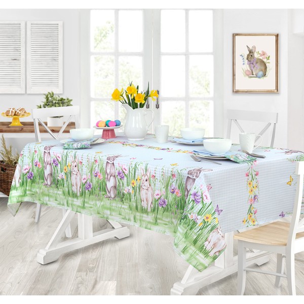 Newbridge Easter Bunny Meadow Fabric Bordered Tablecloth, 52 x 70