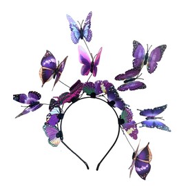 Women Girls Party Fairy Butterfly Headband Tiara Hoop Fascinator for Pageant Wedding Prom Birthday (Purple)