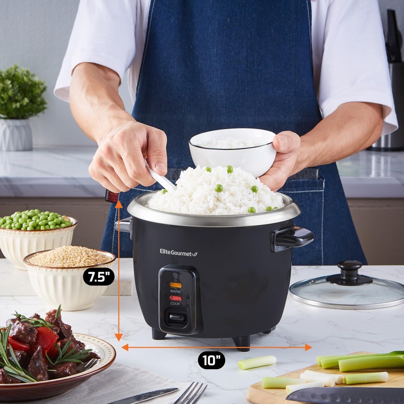 Elite Gourmet ERC003B Electric Rice Cooker with Automatic Keep Warm