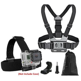GoPro Accessories for Hero 3+ 4 5 6 7 8 - Head Helmet Strap, Chest Harness Mount, Adjustable Chesty for Action Cameras