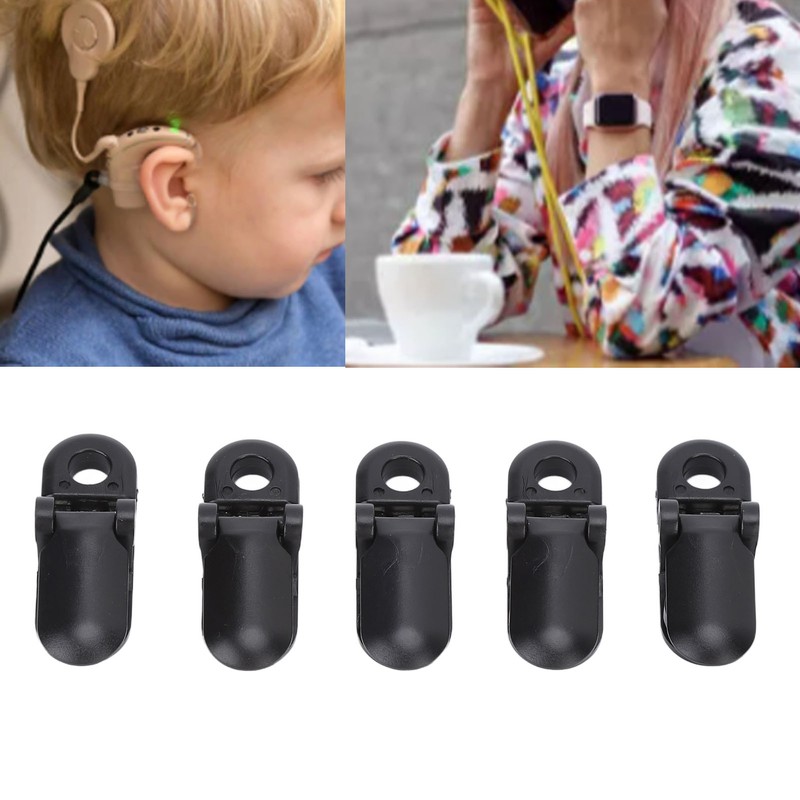 20pcs Hearing Aid Lanyard Clip Black ABS Clip Replacement Accessory