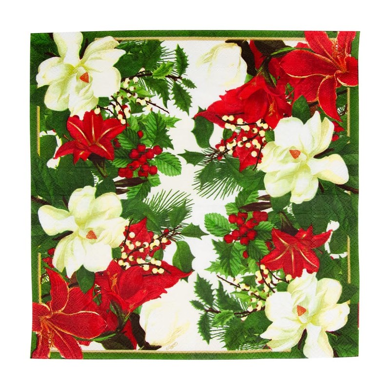 Caspari Christmas Garden Cocktail Napkins - 20 Per Package