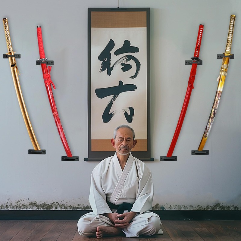 Elifinds Vertical Katana Wall Mount Holder Adjustable Samurai Sword Wall