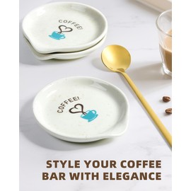 FANGSUN Coffee Spoon and Rest Set,Mini Spoon Holder for Teaspoon, Stirrers, Farmhouse Ceramic 3.5-Inch Small Tea Spoon Rest for Coffee Bar Accessories/Station Decor/Ideas Gifts, White