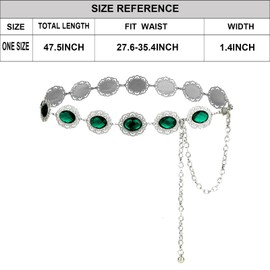 ILuvatar GREEN Glass Diamond Chain Belt - Women's Dress Metal Belt - Western Style - Oval Decoration