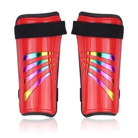 LVZhen Shin Guards | Multi-sport Kids Shin Pads | Non-slip Double Adjustable Straps | Rainbow Shin Guards Size M (7.48" x 3.93") (Red)
