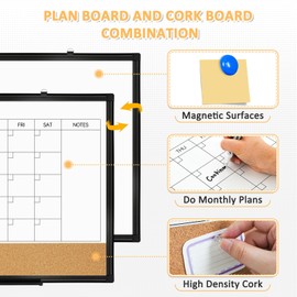 QUEENLINK Large Dry Erase Calendar for Wall, 36"x24" Double-Sided Magnetic Whiteboard Calendar with Cork Board, Black Aluminum Frame Monthly White Board Memo Message Board for Office, Home