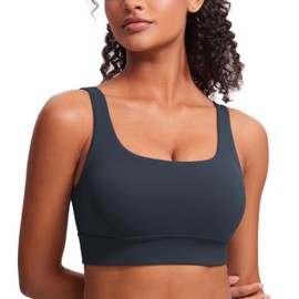 CRZ YOGA Sujetador Top Deportivo Mujer con Brasier Incorporado de Yoga U Back con Cuello Redondo de Bajo Impacto de Butterluxe True Navy Grande