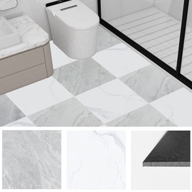 Tottist 30-Pack 12x12 Inch Peel and Stick Vinyl Floor Tiles, Self Adhesive Waterproof Flooring Planks for Kitchen, Dining Room,Bathroom,Vestibule, Cover 30 Sq. Ft(Grey/Beige Marble,15 Tiles per Color)