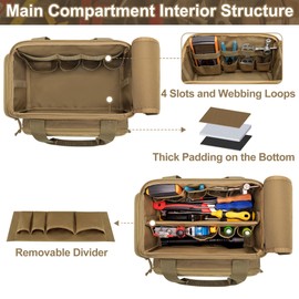 Rexmica 12-Inch Tool Bag with Anti-friction Bottom, Hand Tool Storage Organizer Bag for Men, Tactical Bag, Range Bag, Multi-purpose Work Bag for Repairman, Electrician, Carpenters, Handyman, Khaki