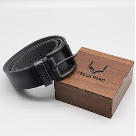 PELLE TORO Hunter Leather Belt for Men, Handmade Men's Belt for Jeans, Work or Casual Cowboy Style (Trouser Sizes 32in - 36in, Indigo)