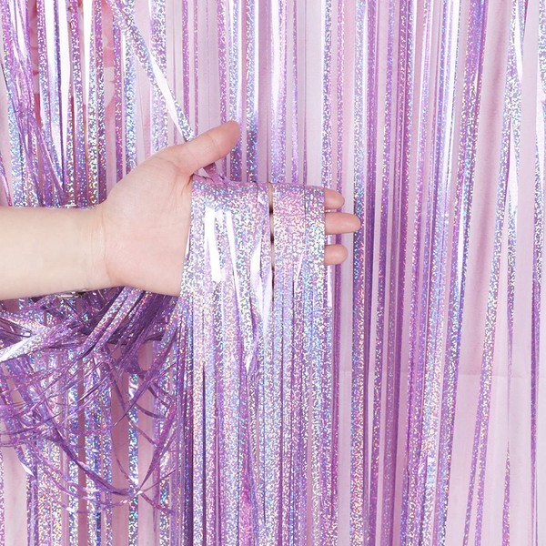 Pack of 2 Glitter Curtain Decoration, Metallic Tinsel Curtains, Pink Foils, Fringe Curtain, Tinsel Curtain Shimmer for Wedding, Engagement, Birthday, Bachelorette, Party, Stage Decoration (1 x 2 m)