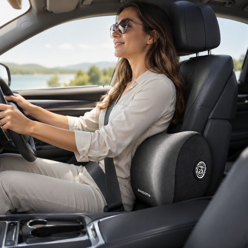 Car Lumbar Support Pillow for Driving – Memory Foam Back