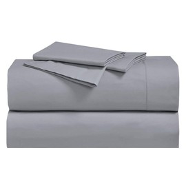 Royal Hotel Abripedic Crispy Percale Sheets, 300-Thread-Count, 4PC Solid Sheet Set, 100% Cotton, 22 Inch Super Deep Pocket, California-King, Gray