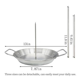 Al Pastor Skewer for Grill, BBQ Vertical Stand Skewer Tacos Barbecue Hack Vertical Spit with 13" Base Pan for Shawarma-Grilling Accessory Brazilian Churrasco with 3 Spikes (8”, 10" and 12”)