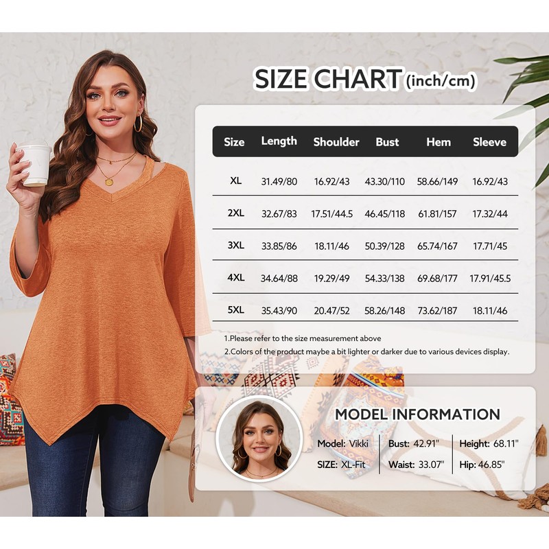 Amrto Plus Size Womens Tshirts Cotton Loose Fit Fall Tunic