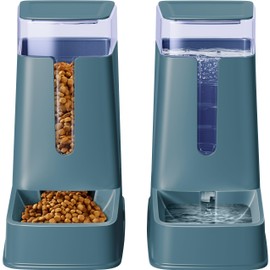 2 Packs Automatic Cat Feeder and Waterer, Gravity Dog Food and Water Dispenser Set for Small Medium Big Pets Cats Dogs Puppy Kitten, 1 Gallon x 2