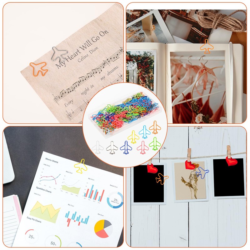 100 Pieces Airplane Shape Paper Clips Rainbow Creative Paper Clips