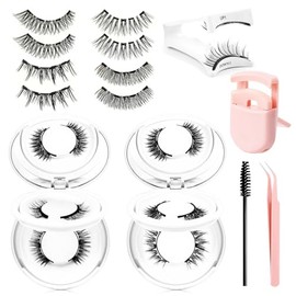 Pestaas Magnticas, 4 Pares con Rizador de Pestaas, Con Aplicador, Aspecto Natural, No Necesitan Pegamento, Reutilizables, Suaves con Fciles de Usar y 