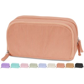 Sooez Big Capacity Pencil Case Pen Pouch, Soft Corduroy Pencil Bag with 3 Compartment, Multiple Pockets, Sturdy Zipper, Cute School Supplies Pen Bag Organizer For Teen Girls College-Orange